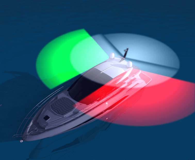 Navigation lights for powerboats of 12 meters (39,4