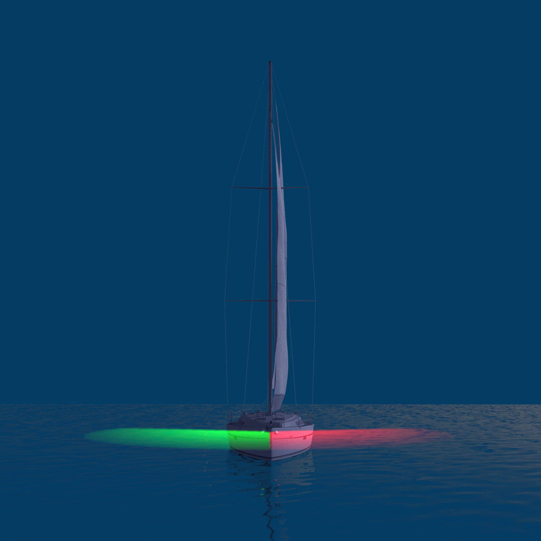 Sailing vessel seen from the front