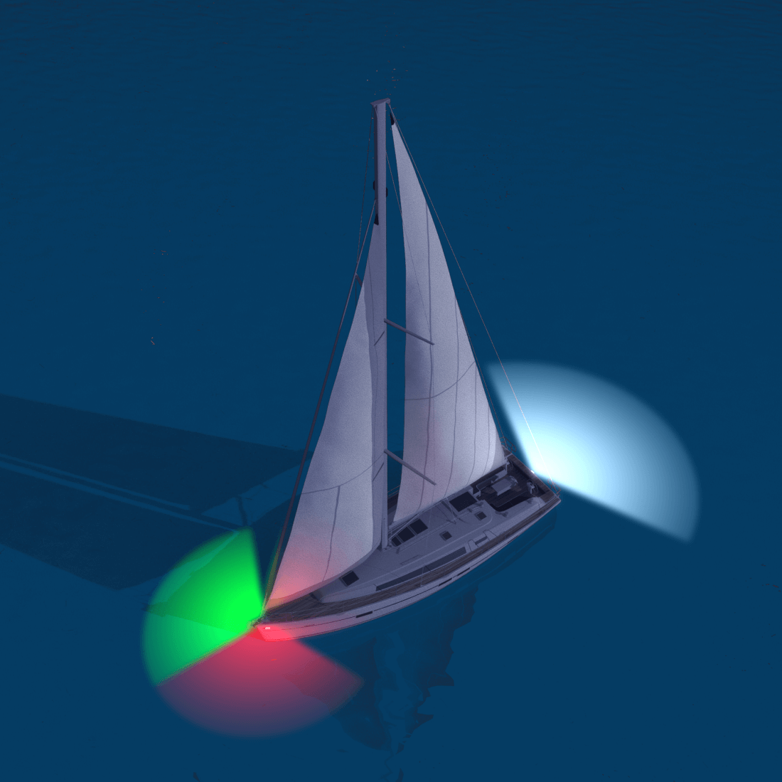 proper lit sailboat at night
