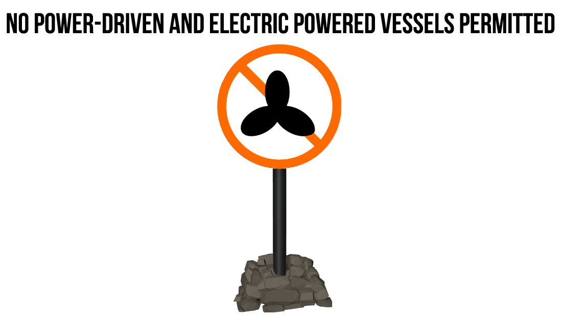Boating restriction sign - No power-driven and electric powered vessels permitted