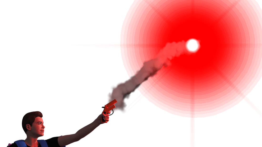 Bengala roja con lanzador meteorito