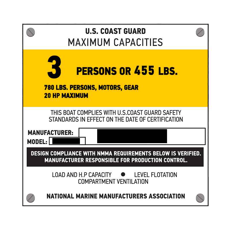 Boat capacity plate