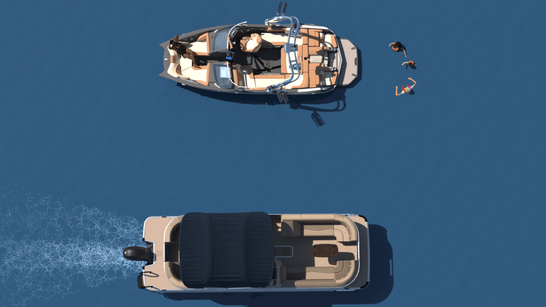 Swimming around boats